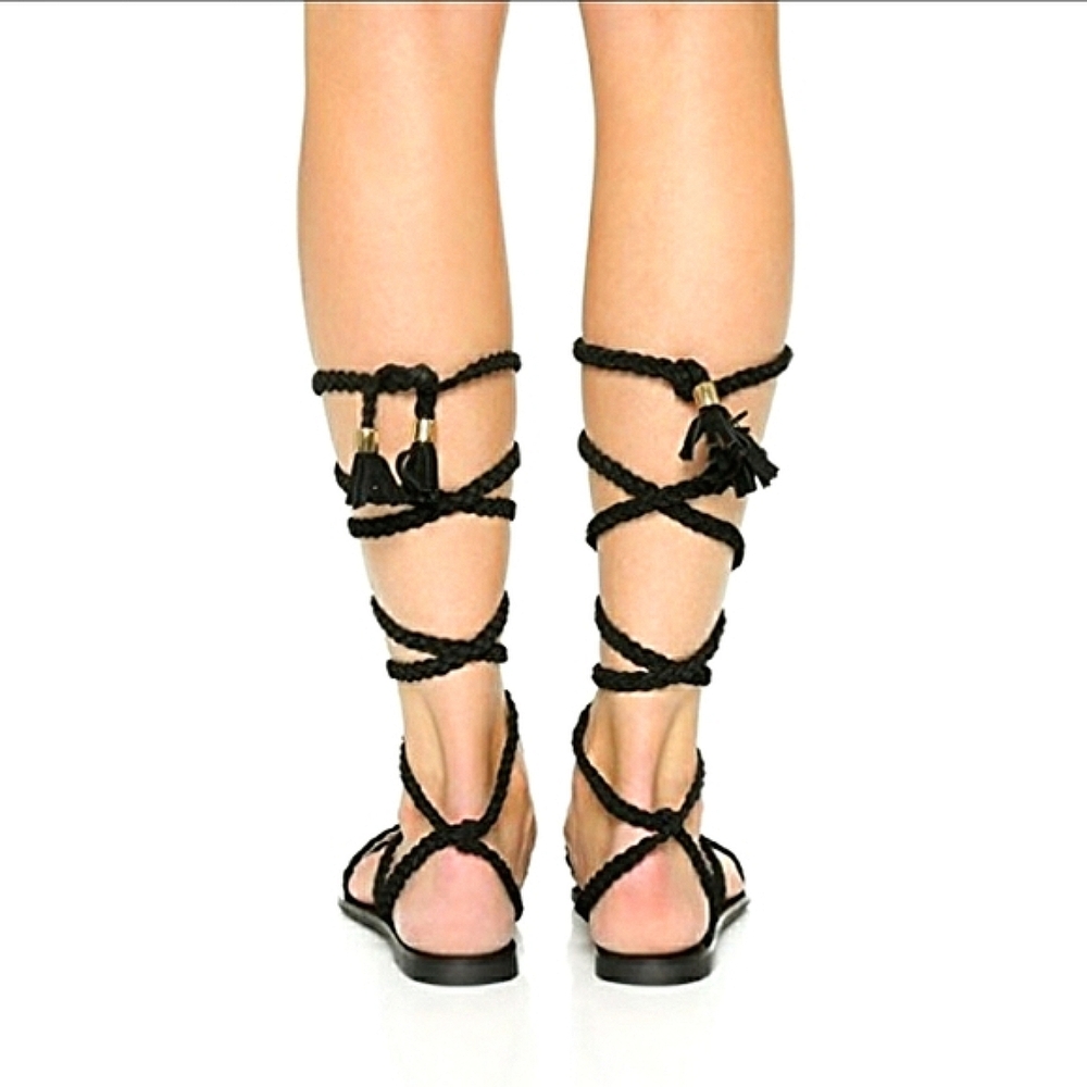 Sadie RAYE Black leather strappy flat sandals gladiator style women's size 9